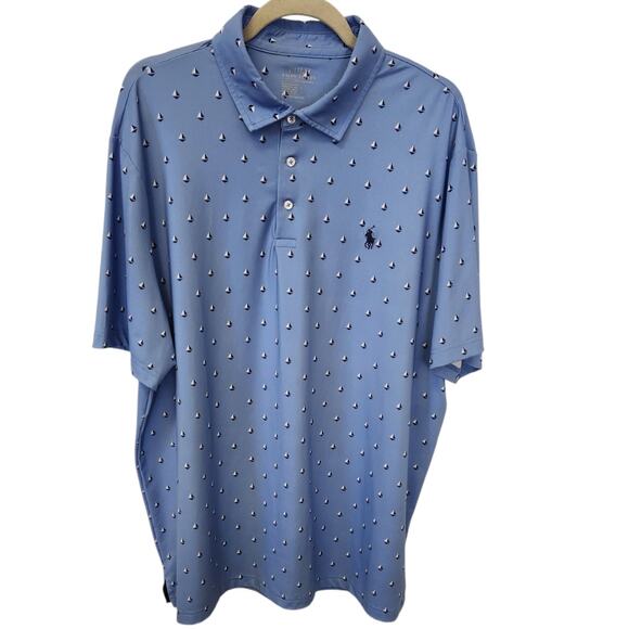Polo Ralph Lauren Performance Blue Sailboat Short Sleeve Golf Shirt XL like NEW - Picture 2 of 4
